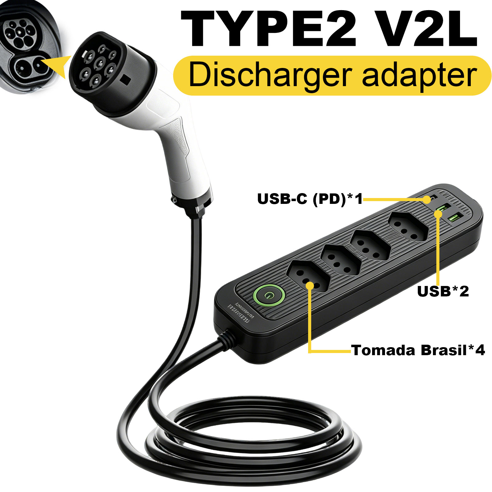Outdoor Power Outlet - 타입2 V2L 방전 어댑터 16A 브라질