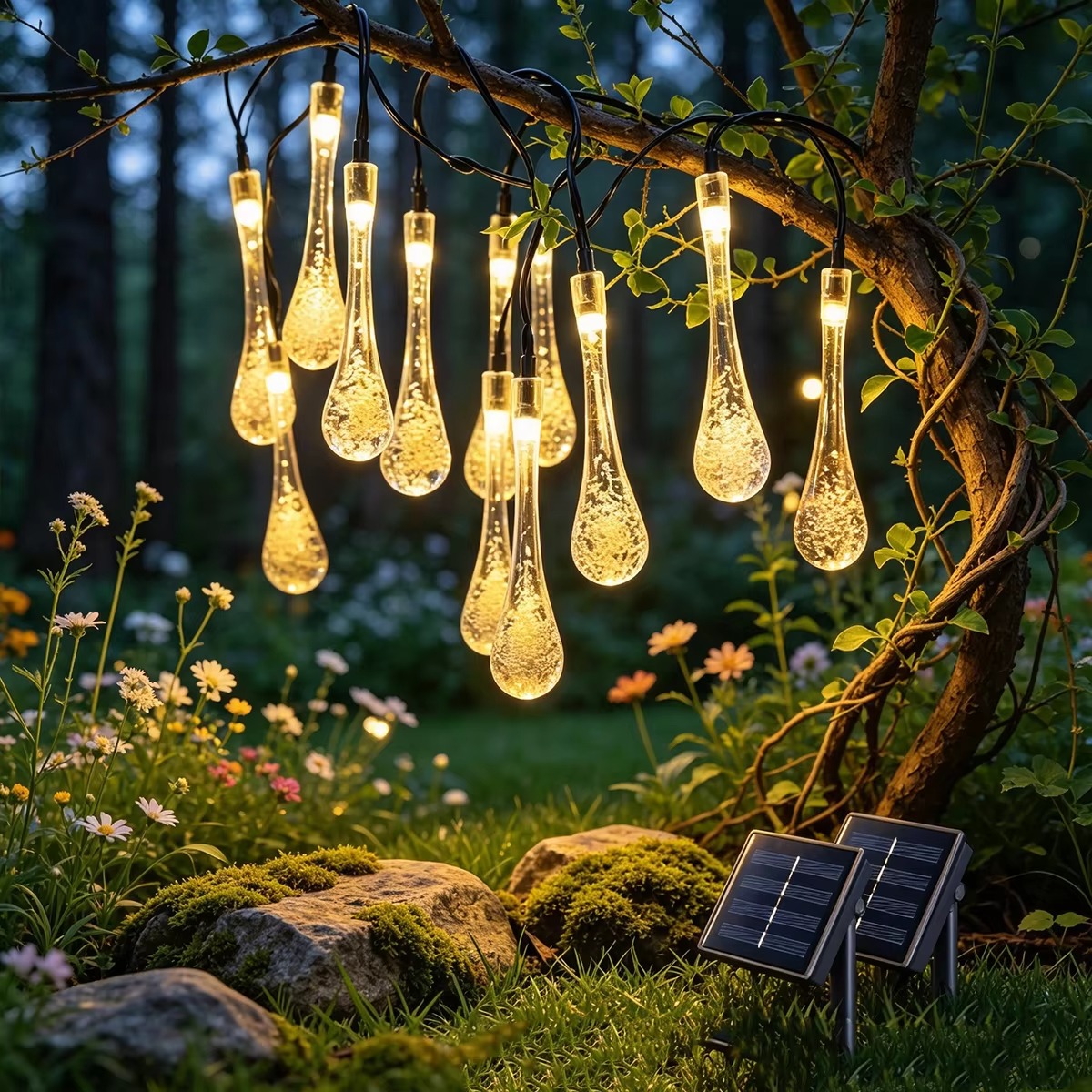 Outdoor Solar Power Xmas Lights - 물방울 모양의 태양광 LED 장식 조명,