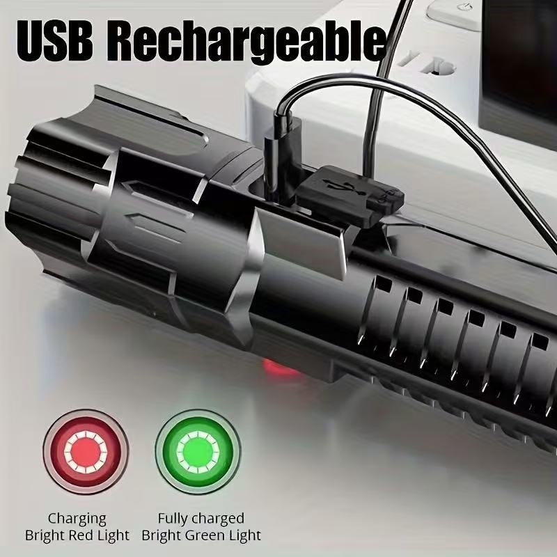 새로운 고출력 LED 손전등 USB 충전식 토치 내장  - Outdoor Power Supply 리뷰 및 가격