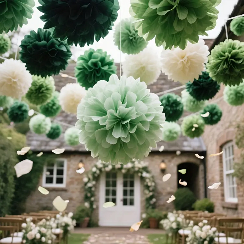 보헤미안 스타일 그린 세이지 종이 꽃볼 30개와 나비  - Outdoor Power For Wedding 리뷰 및 가격
